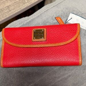 NWT DOONEY BOURKE Red Pebble Leather Wallet with Tan Trim